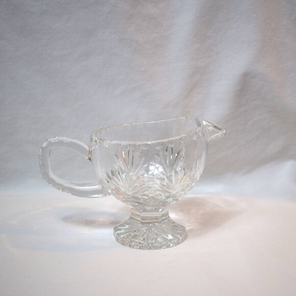 Vintage Heavy Lead Crystal Pineapple Star Gravy Boat Footed Pitcher - Picture 1 of 5
